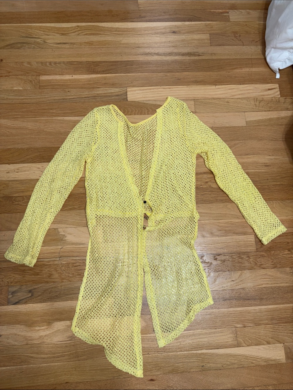 Yellow Open-Knit Sheer Cardigan
